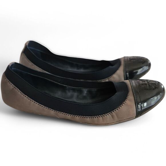 Tory Burch Gabby Scrunch Ballet Flats 6M  Grey Blue Leather And Elastic Casual‎ - Picture 1 of 15